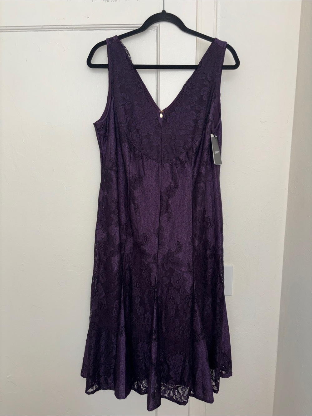 Elegant Purple Lace V-Neck Women's Dress DKNY